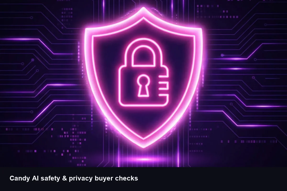 Safety and privacy checklist illustration for Candy AI buyers
